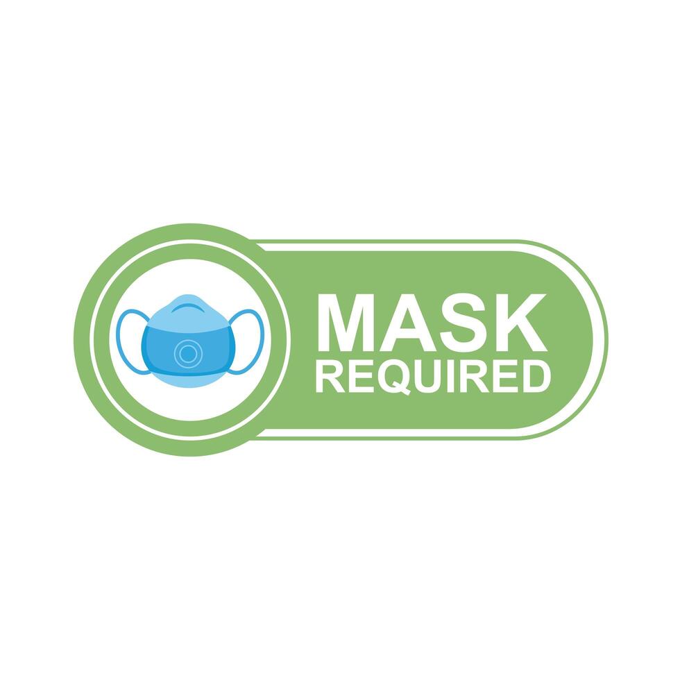 mask required label sticker with medical mask and lettering vector