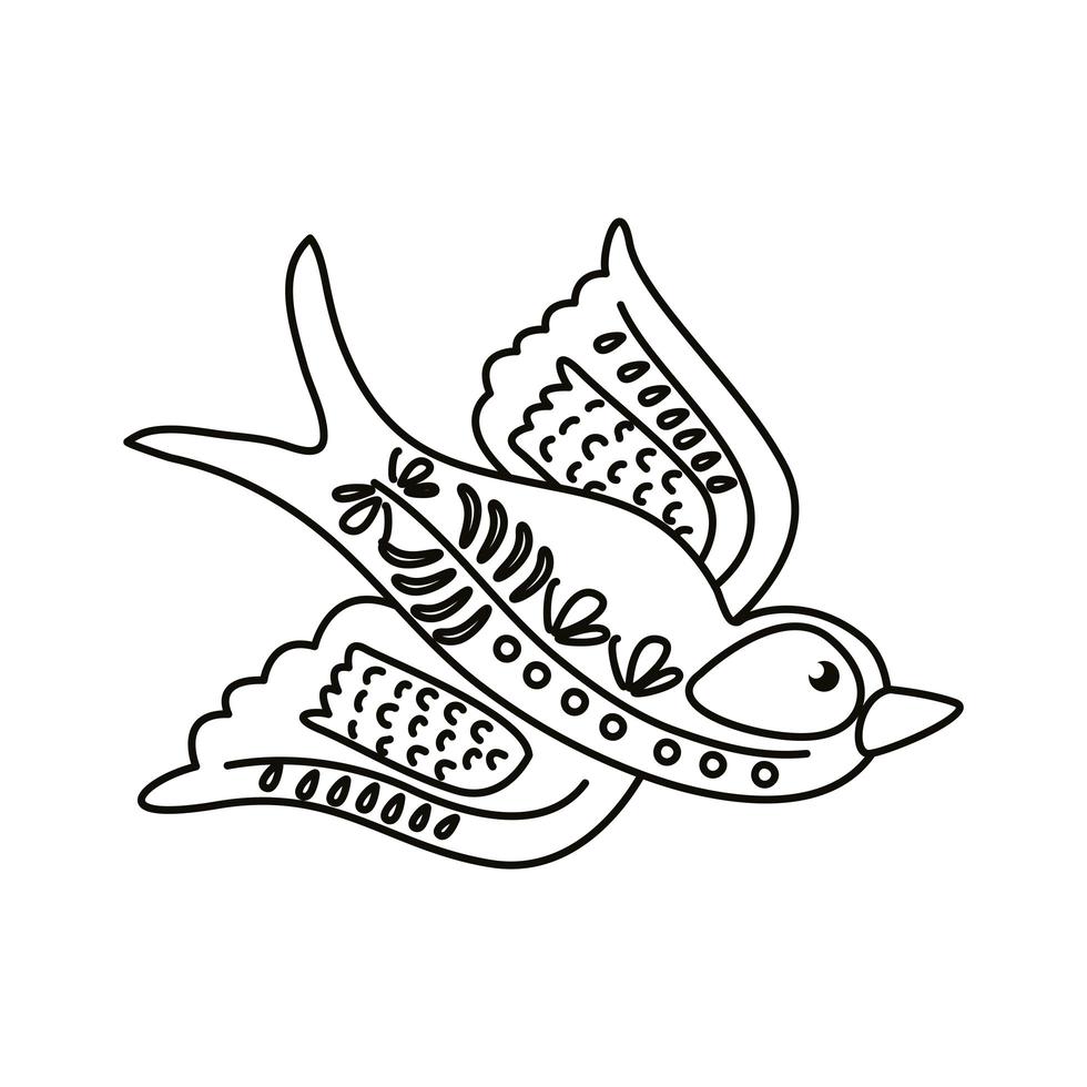 icono de estilo de línea de mosca de pájaro mexicano exótico vector