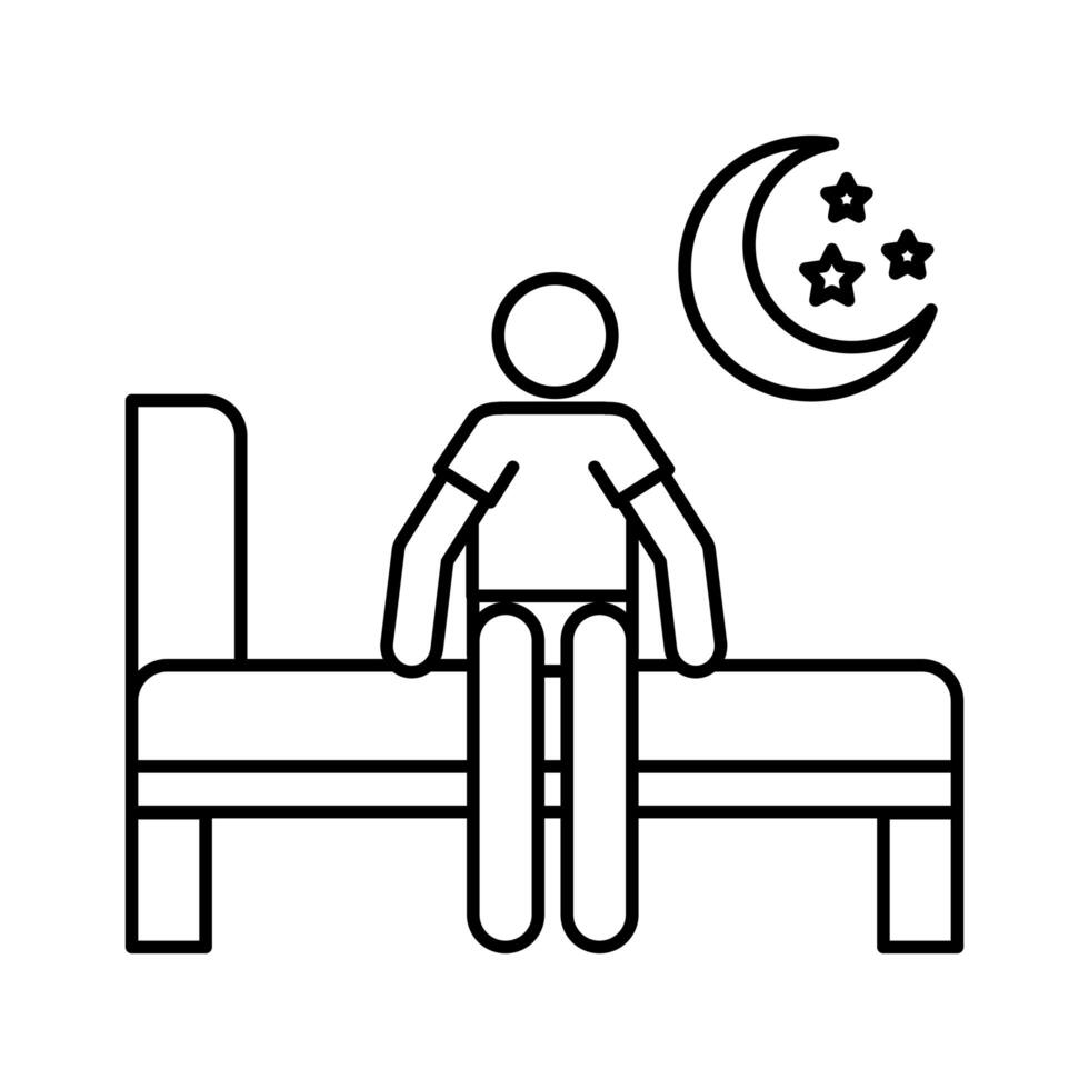 person in bed with insomnia and moon line style icon vector