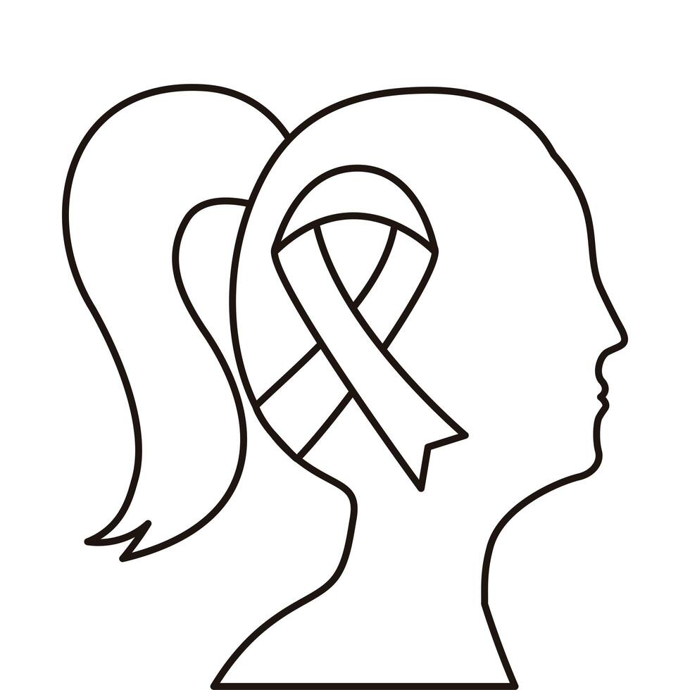 ribbon in woman figure breast cancer line style icon vector