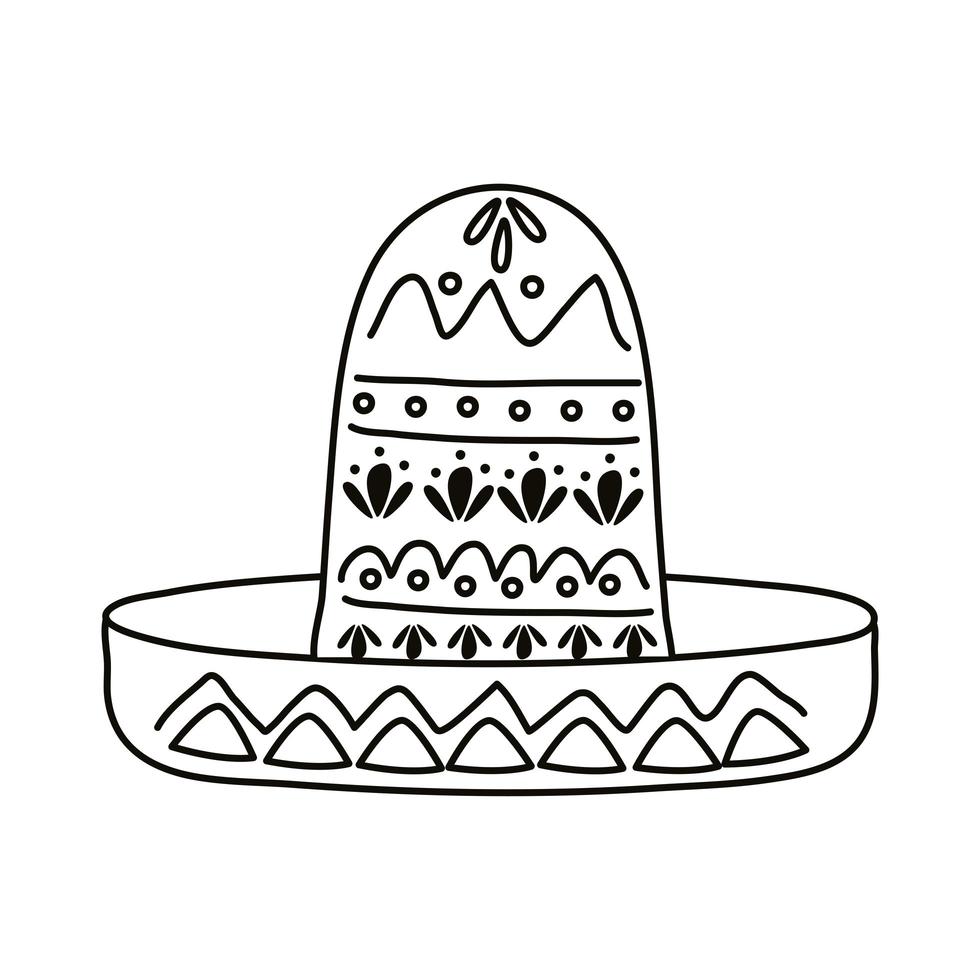 icono de estilo de línea de sombrero mexicano tradicional vector