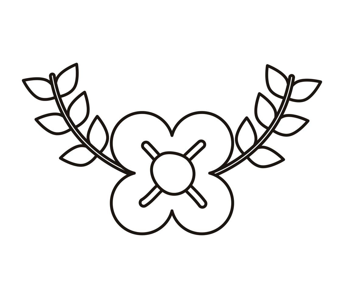 hermoso icono de estilo de línea de jardín de flores y hojas vector