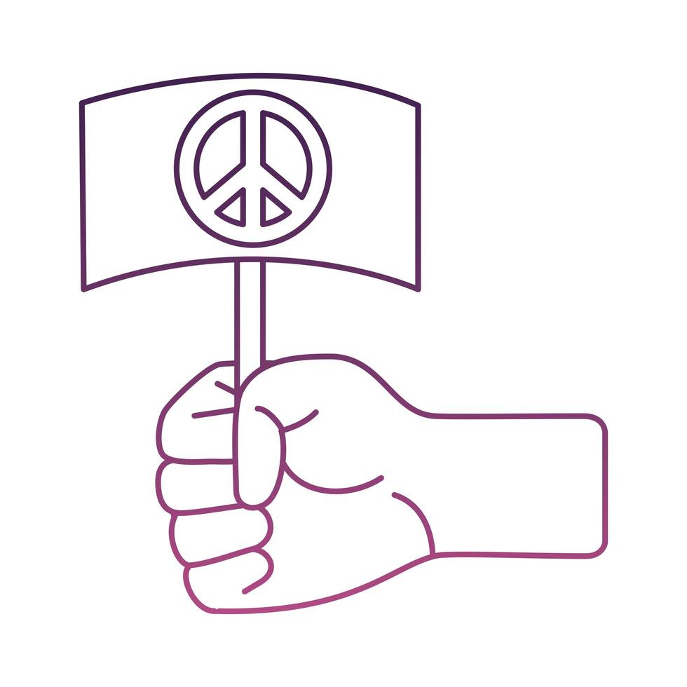 bandera de levantamiento de mano con icono de estilo de línea de símbolo de paz vector