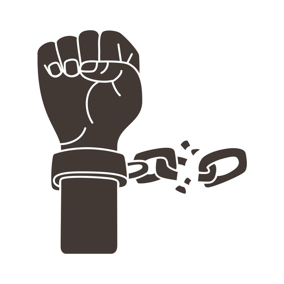 hand slave with chain broken silhouette style icon vector