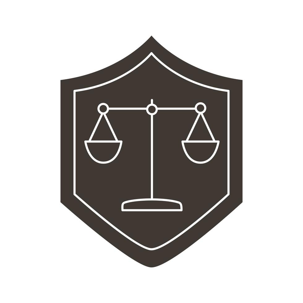 scale balance in shield silhouette style icon vector