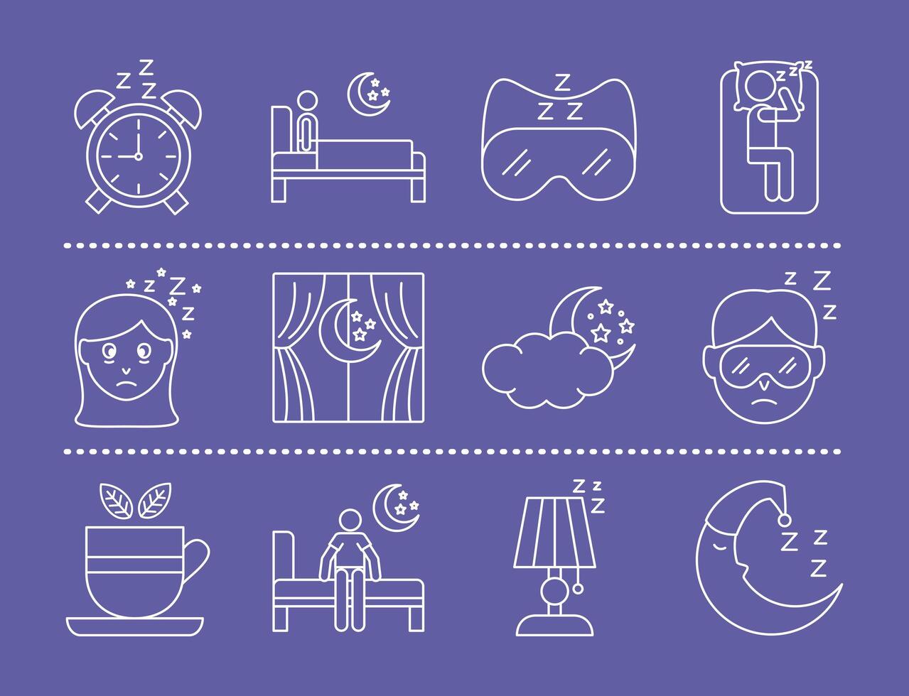 alarm clock with bundle of Insomnia line style icons vector