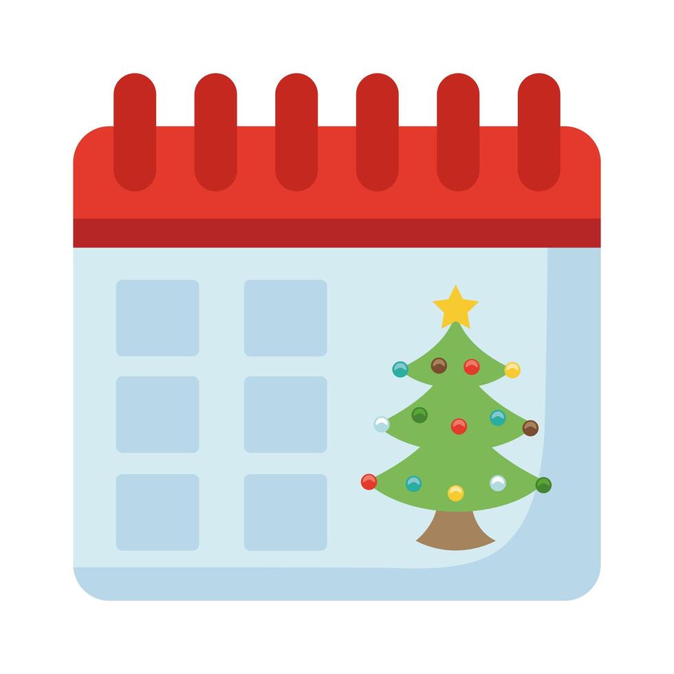 feliz feliz navidad calendario con icono de estilo plano de árbol de pino vector