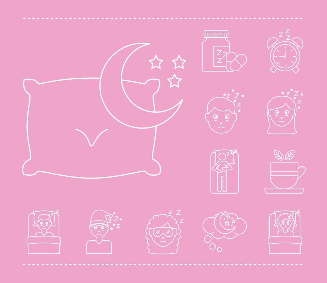 sheep with bundle of Insomnia line style icons vector