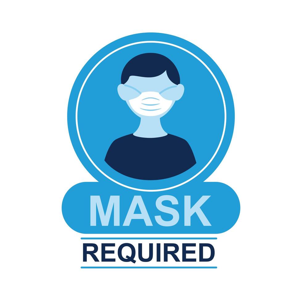 mask required label sticker with man wearing face mask vector