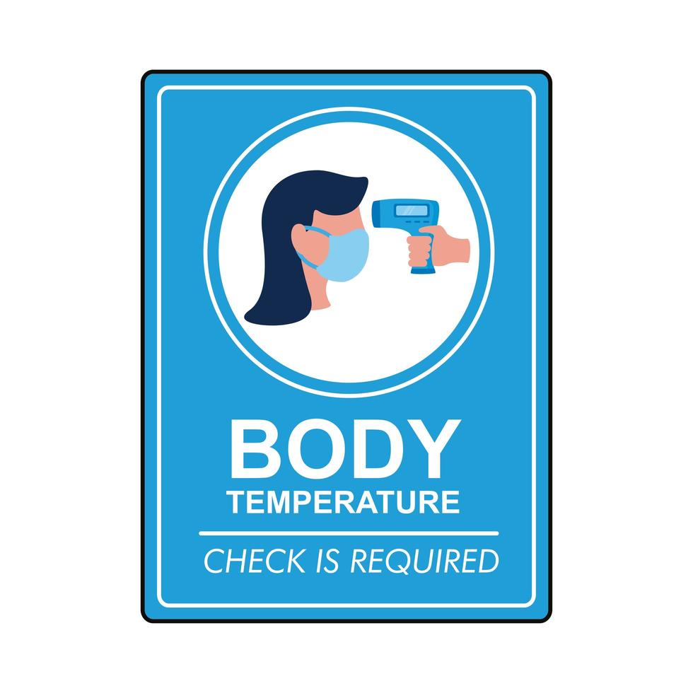 body temperature check lettering campaign square sticker vector