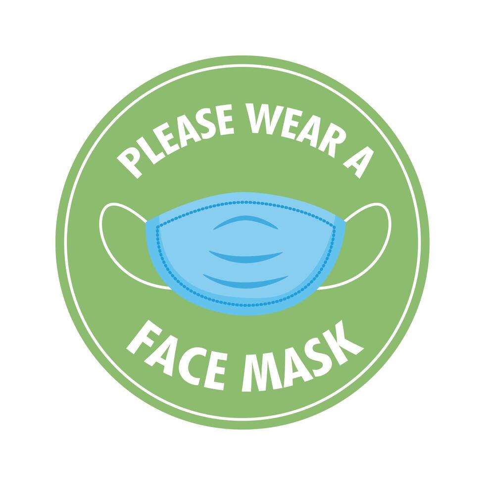 mask required circular label stamp with lettering and face mask vector