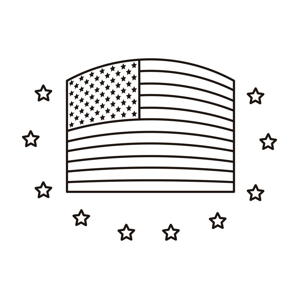 united states of america flag with stars around line style icon vector