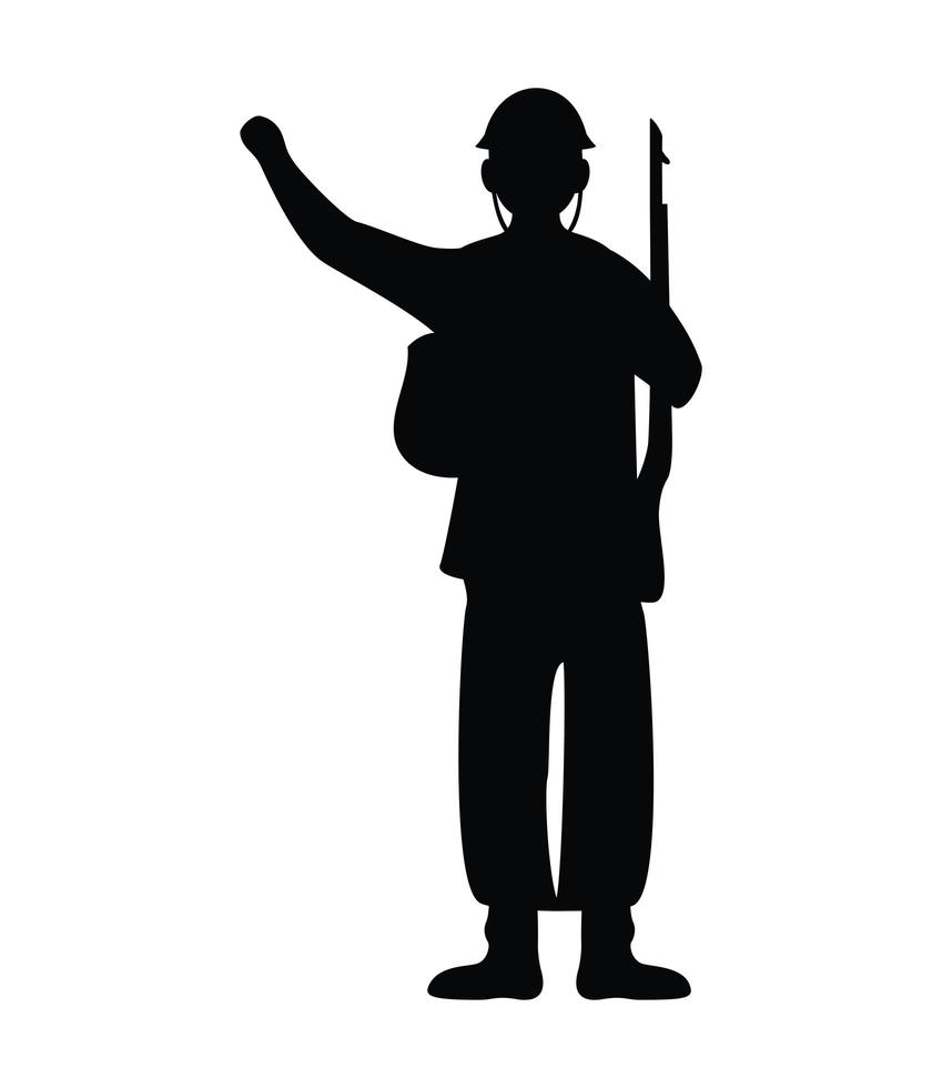 Soldado con rifle silueta figura icono aislado vector