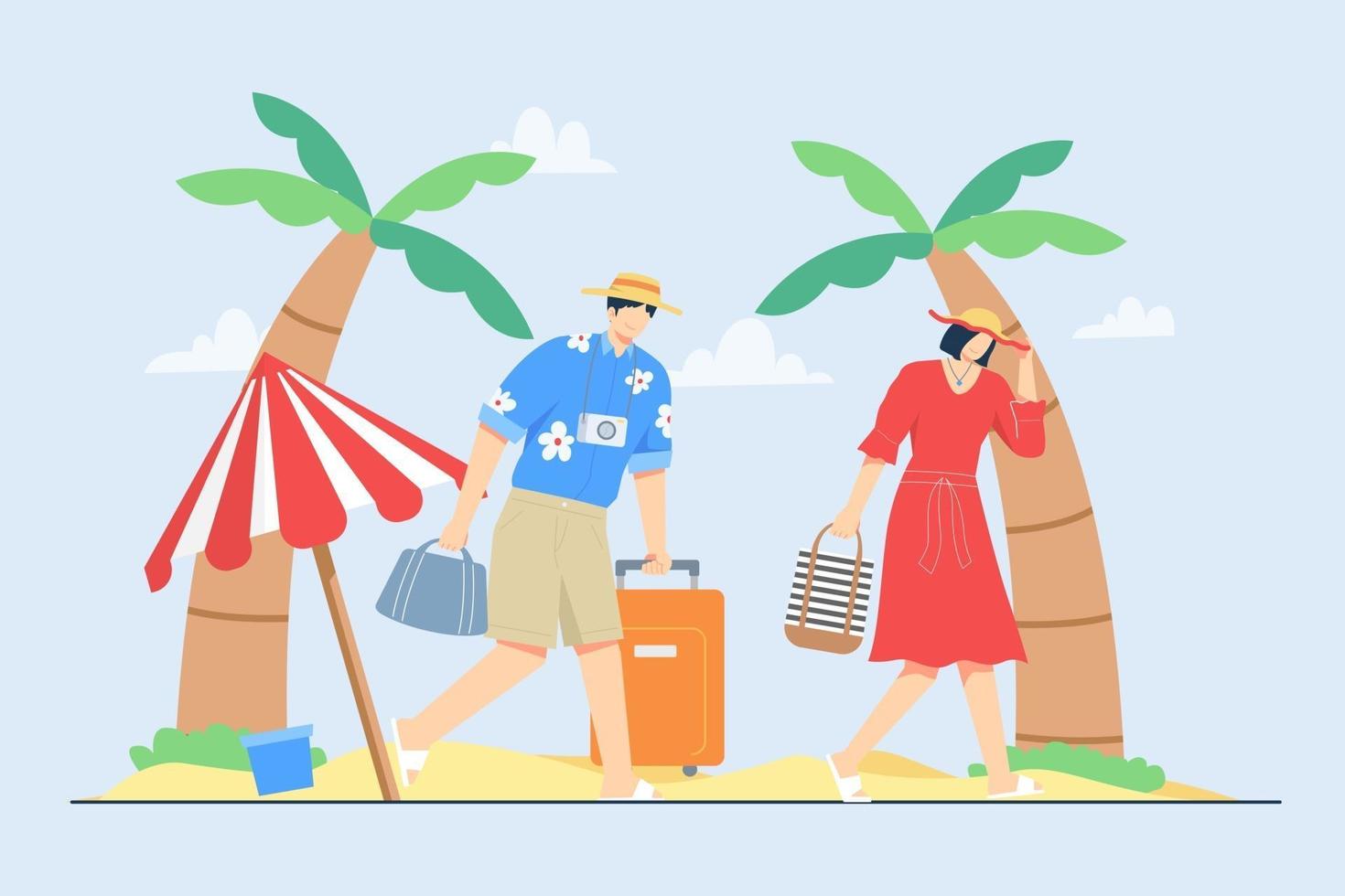 Summer holiday with family at the beach vector illustration scene