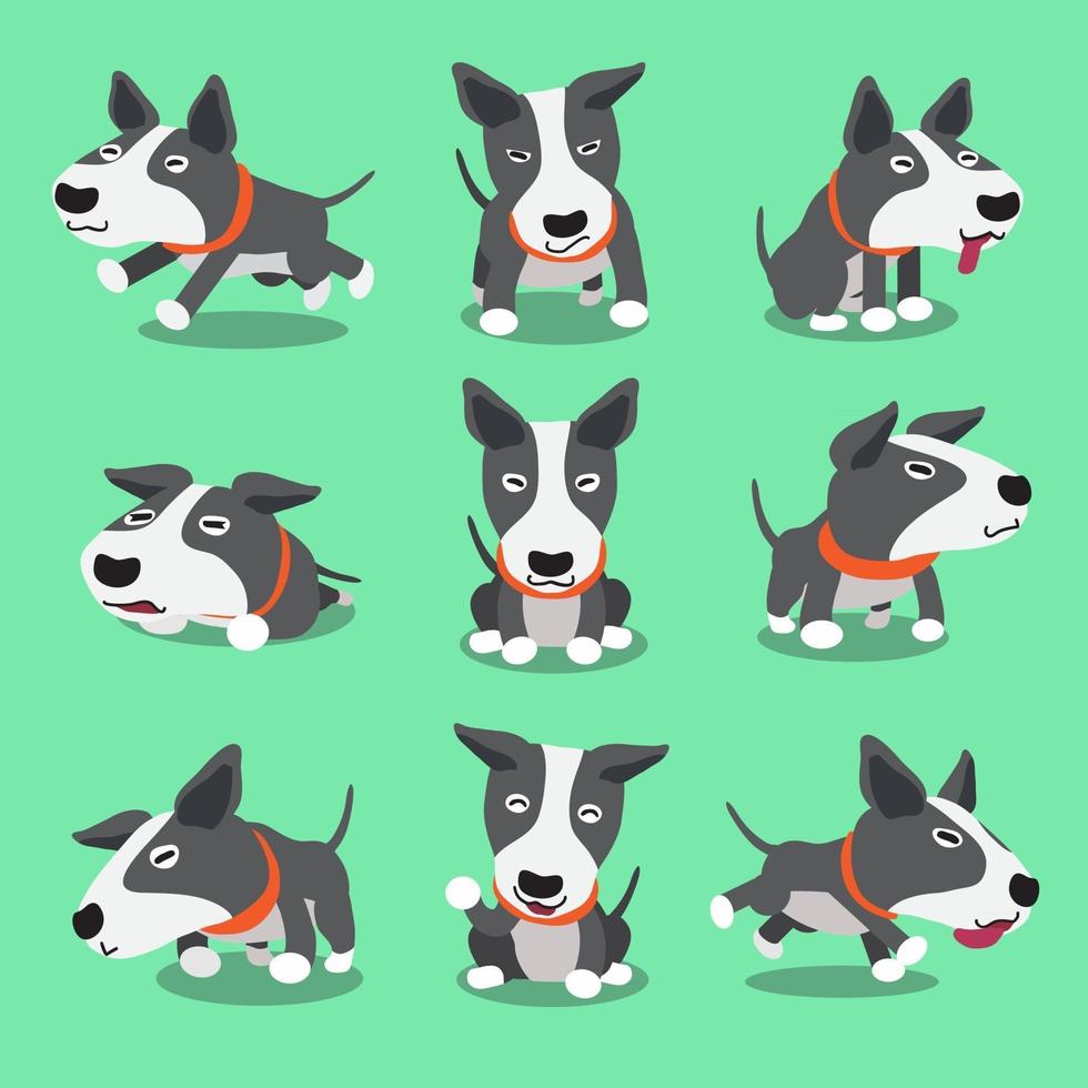 Cartoon character bull terrier dog poses vector