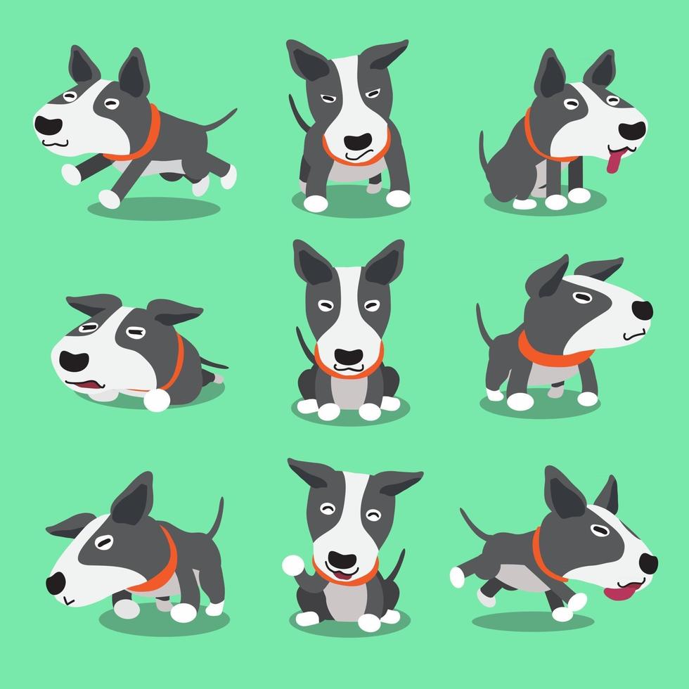 personaje de dibujos animados bull terrier poses de perro vector