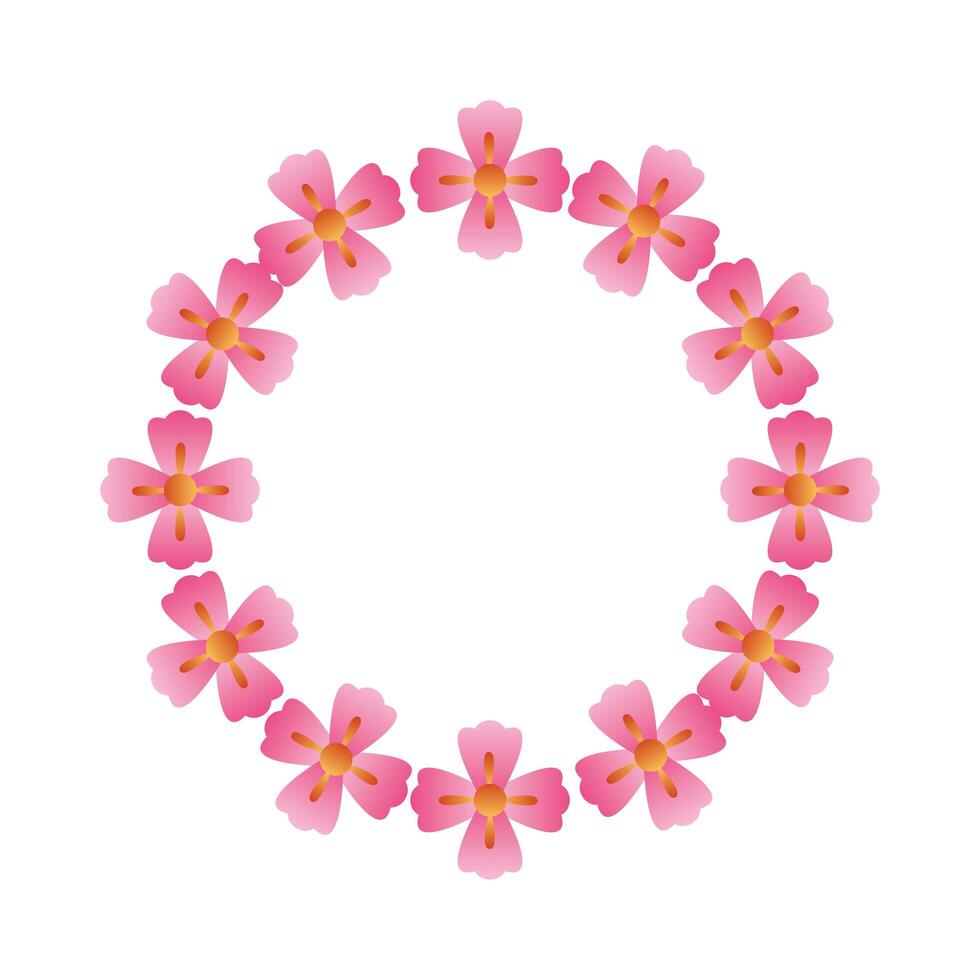 beautiful flowers garden circular frame vector