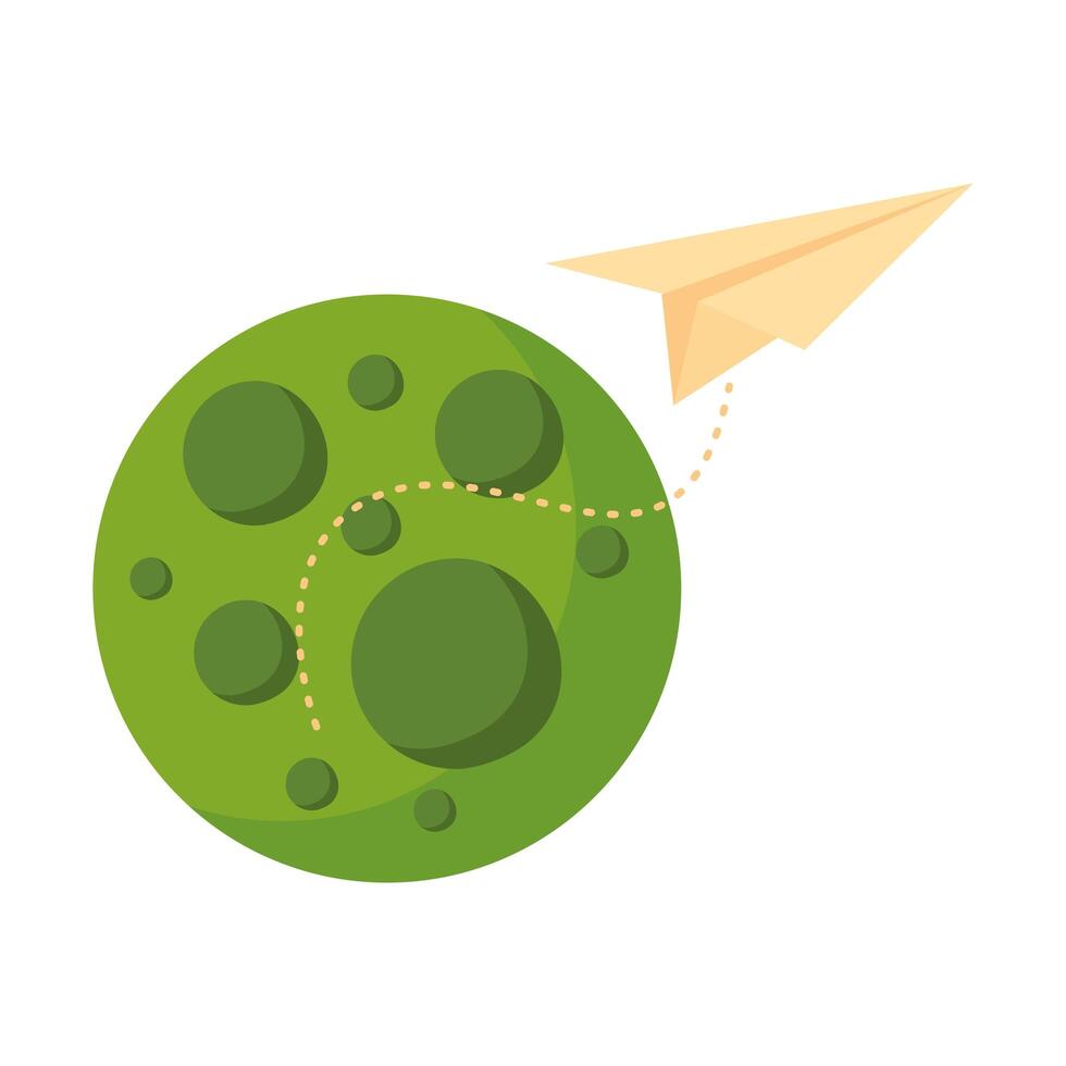 airplane paper flying and planet flat style icon vector