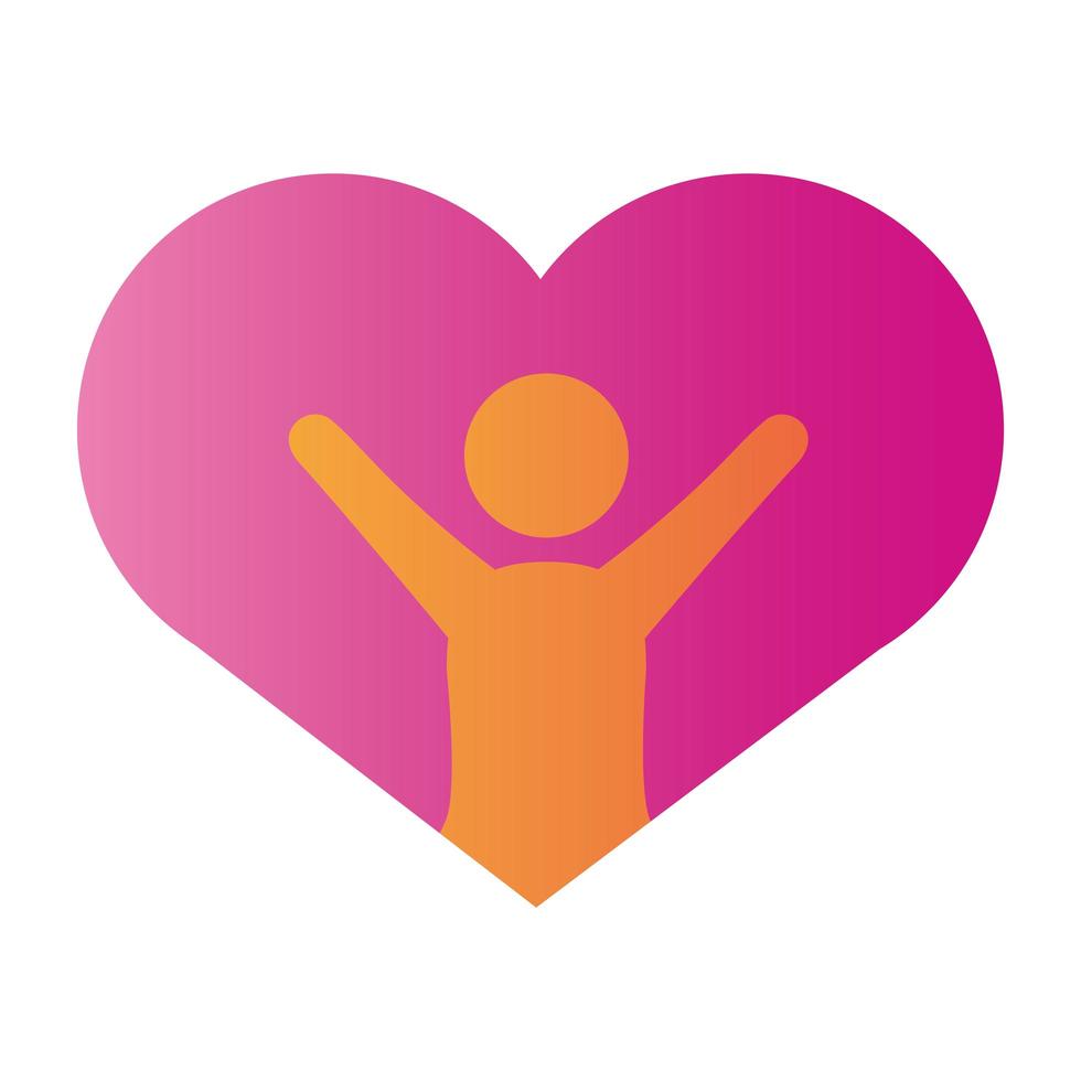 man avatar figure with hands up in heart degradient style icon vector