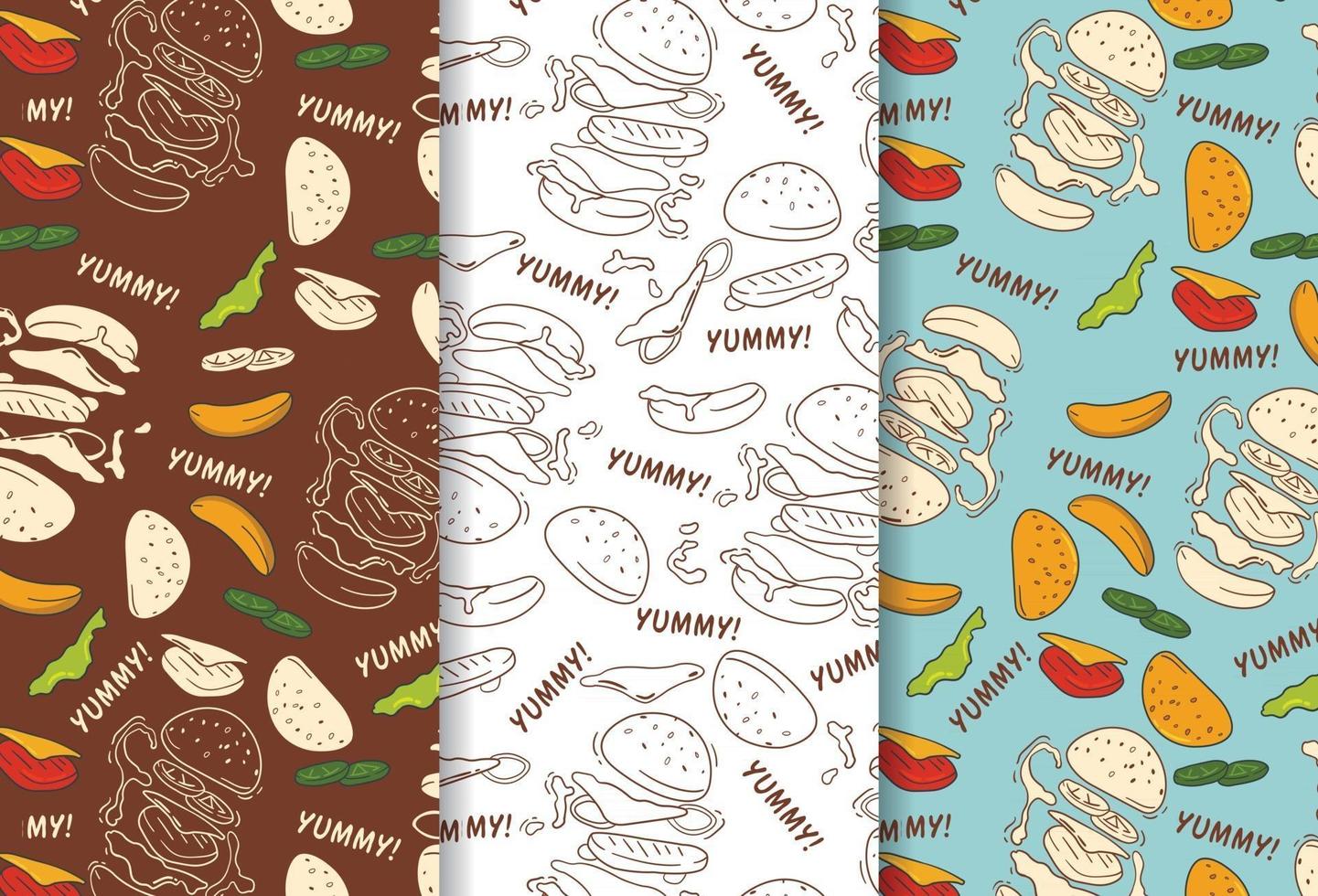 Seamless pattern of vintage hamburger hand drawn vector