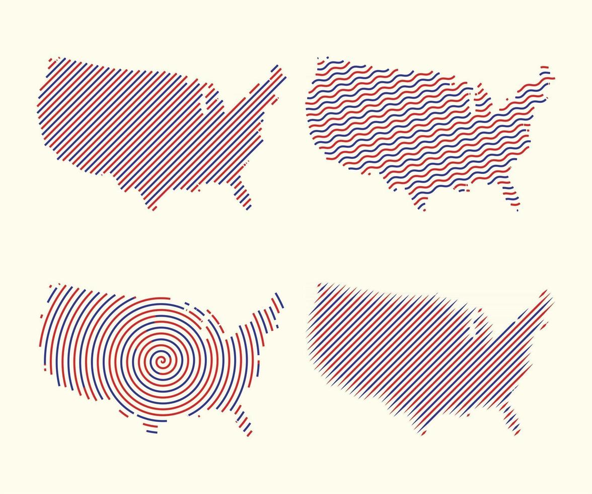 Conjunto de mapas de EE. UU. americano con ilustración de vector de efecto de línea diferente
