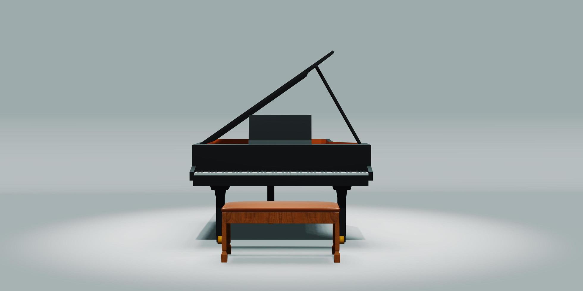 Piano and chair on a white background, 3d illustration photo