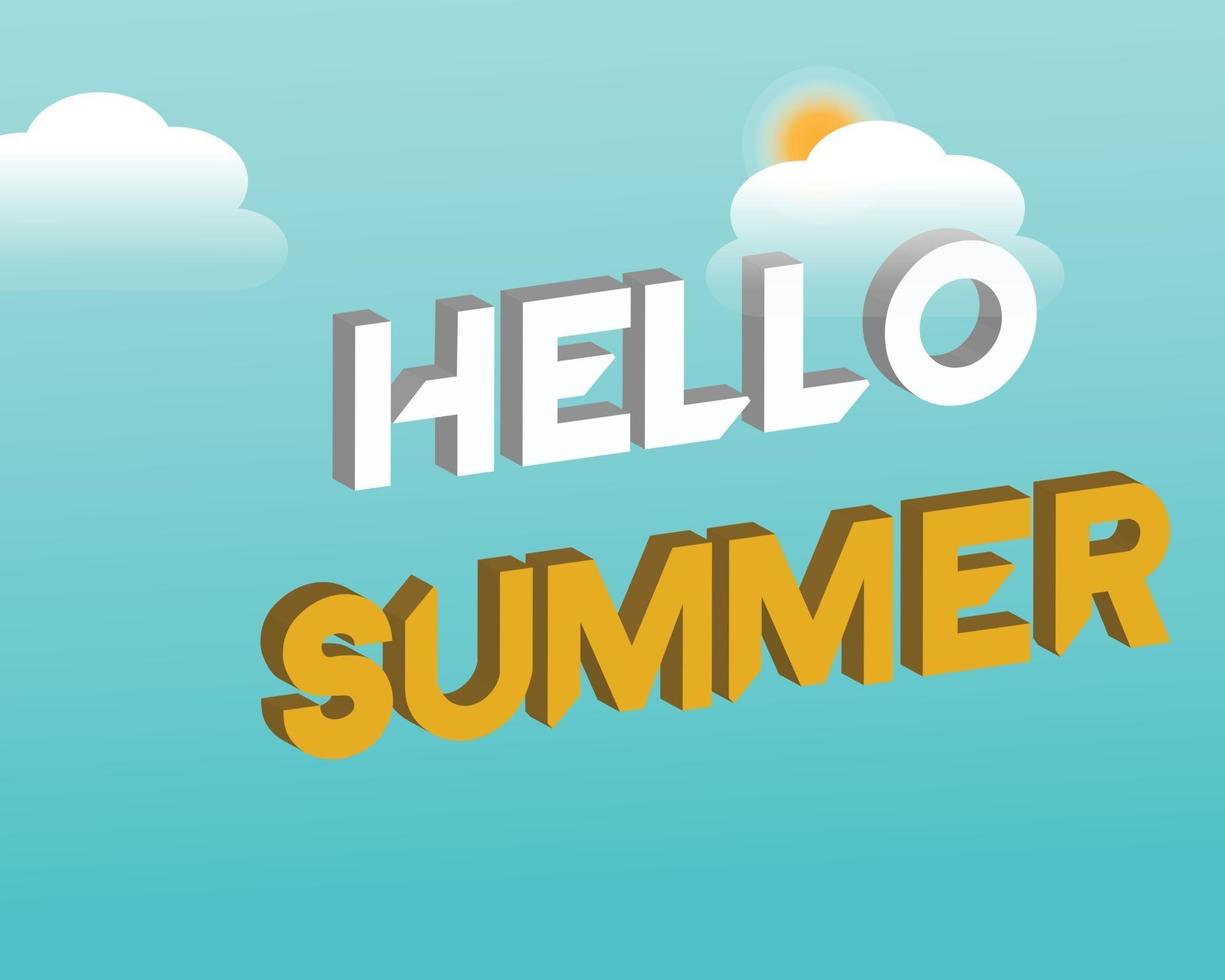 hello summer in 3d background vector