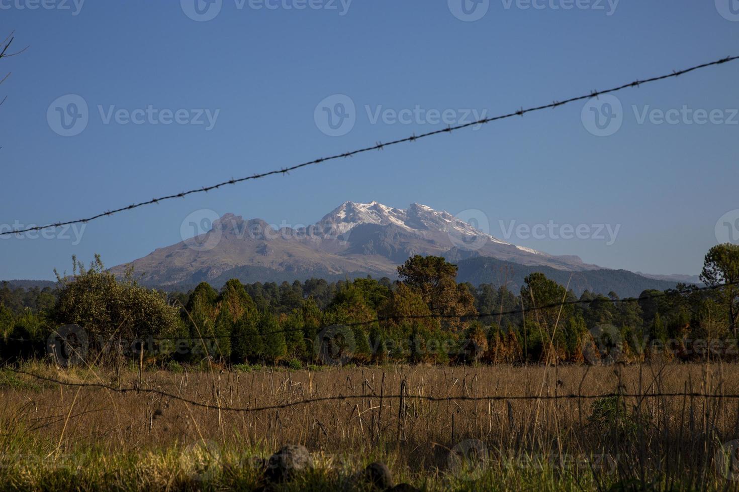 Iztaccihuatl seismically inactive volcano on a sunny day with little snow photo