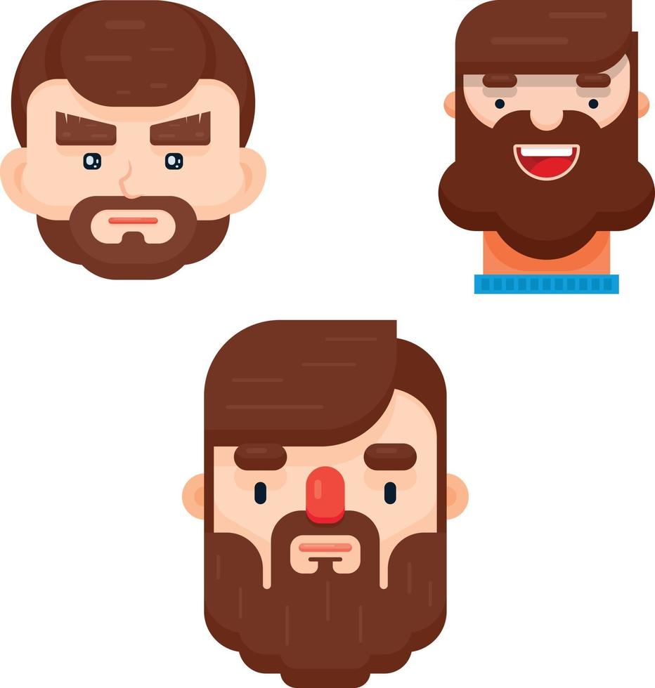 Set of three flat design man face with different hairstyle and beard vector