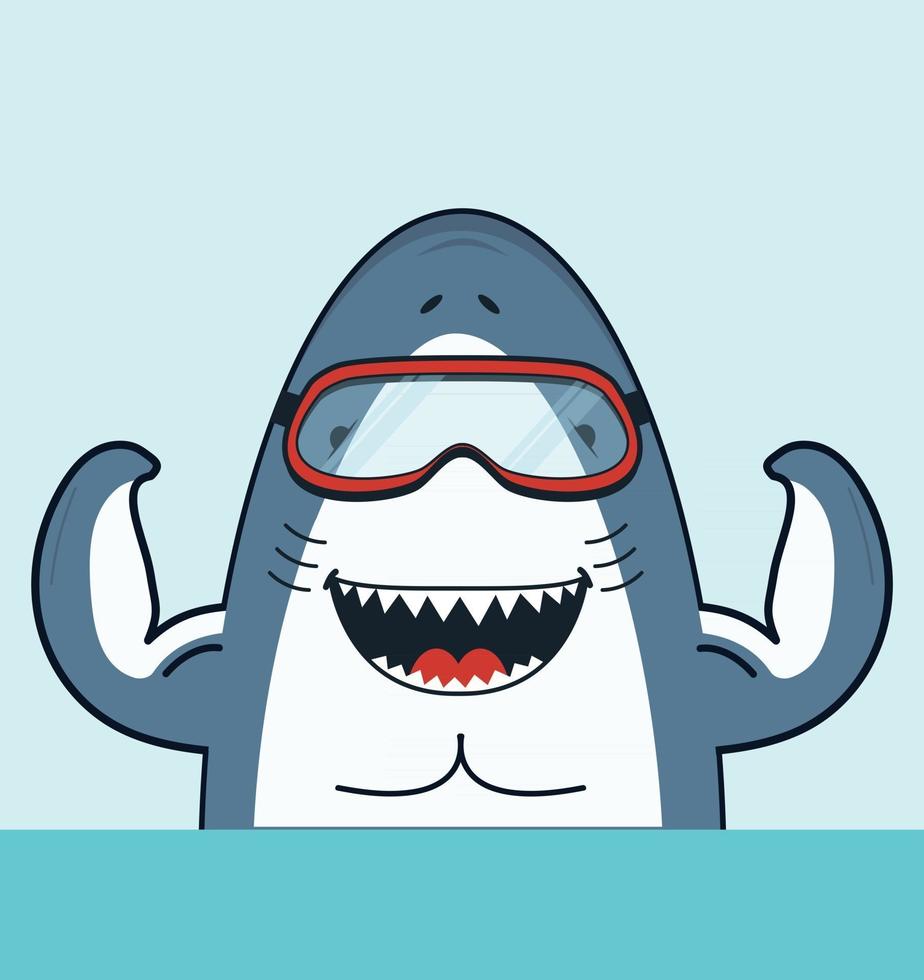 Cute White Shark Strong  cartoon vector