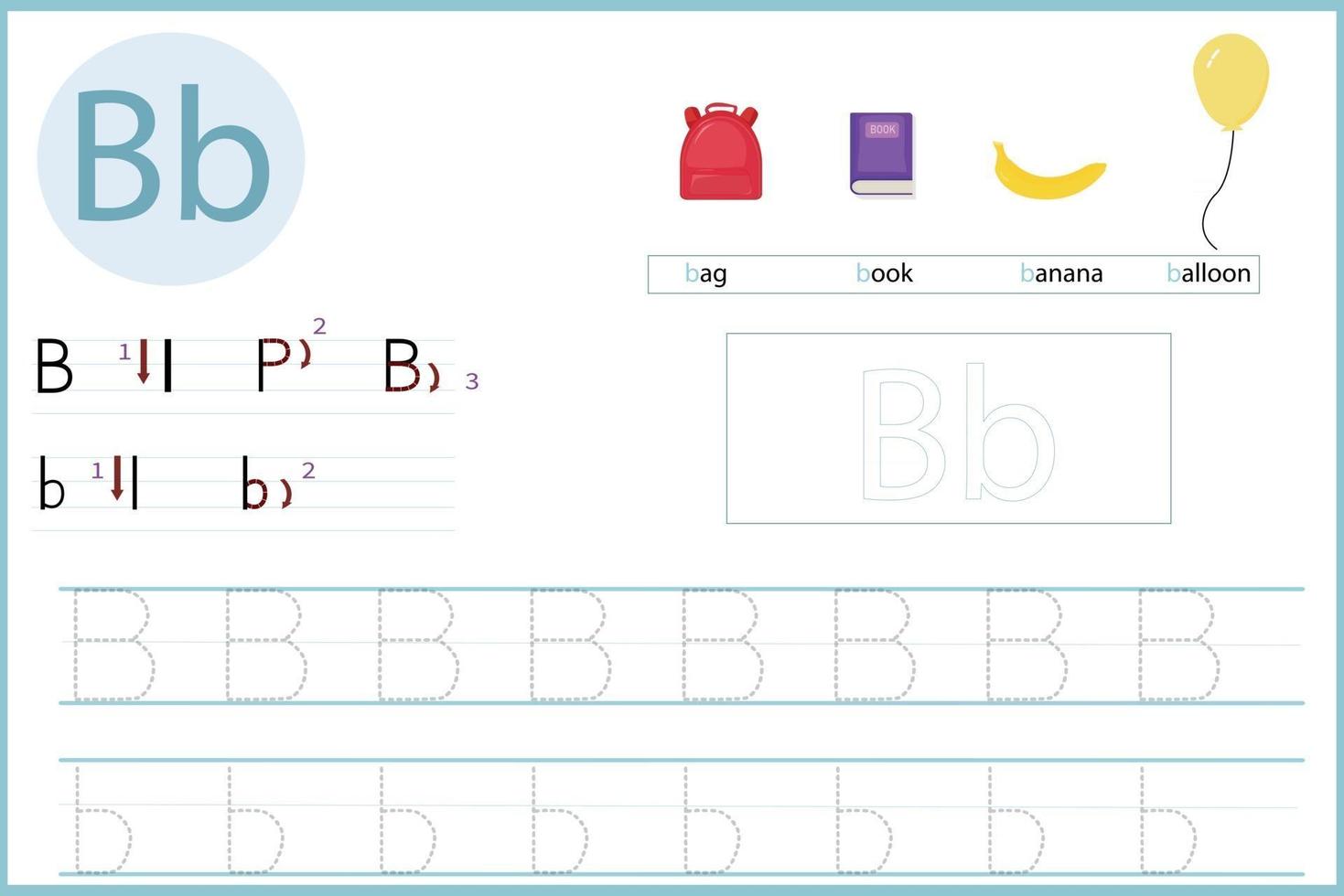 learn the letter B worksheet vector