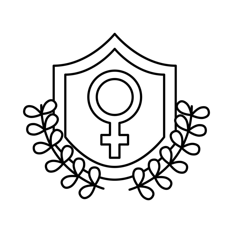 símbolo de género femenino en icono de estilo de línea de escudo vector