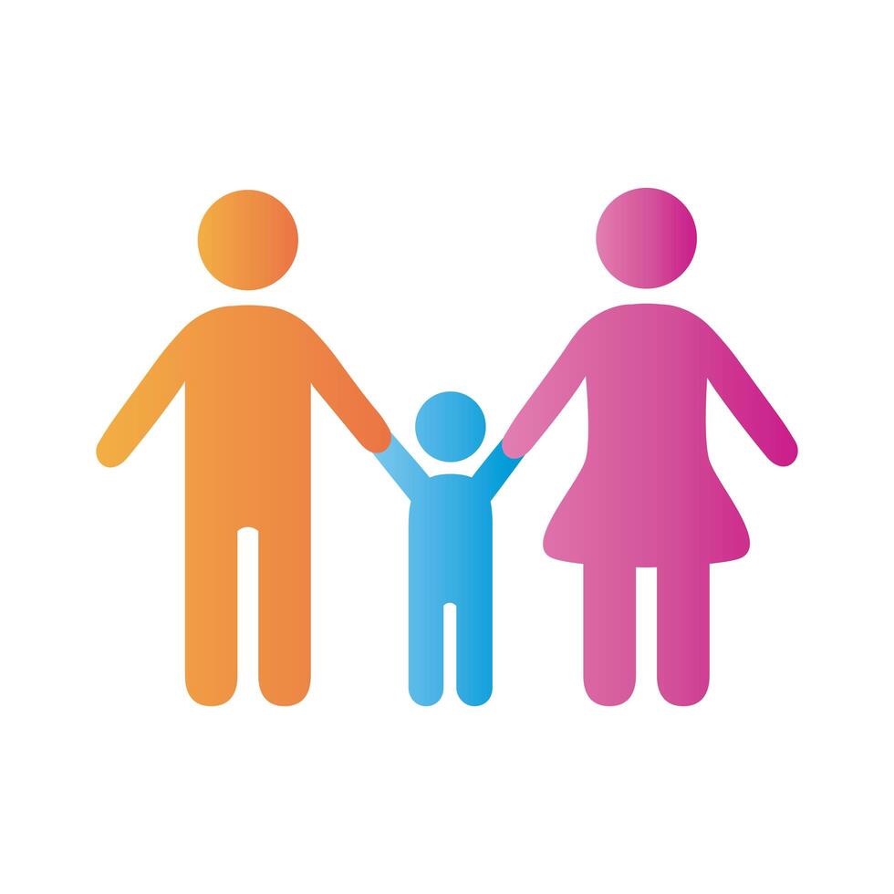 parents couple with son figures degradient style icon vector