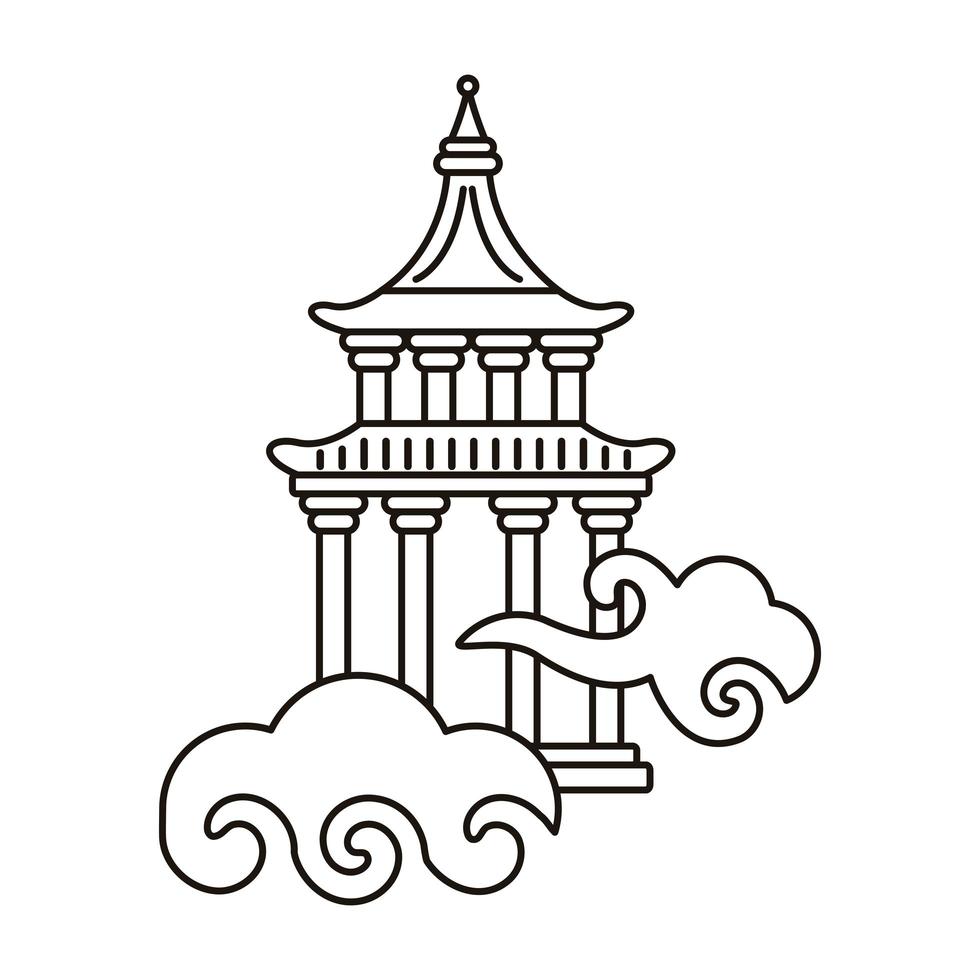 chinese cloud sky with columns tower vector