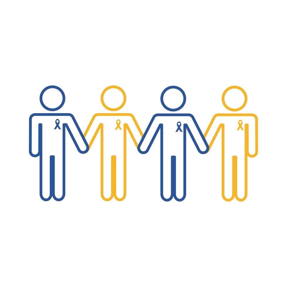 people figures with down syndrome campaign ribbons line style icon vector