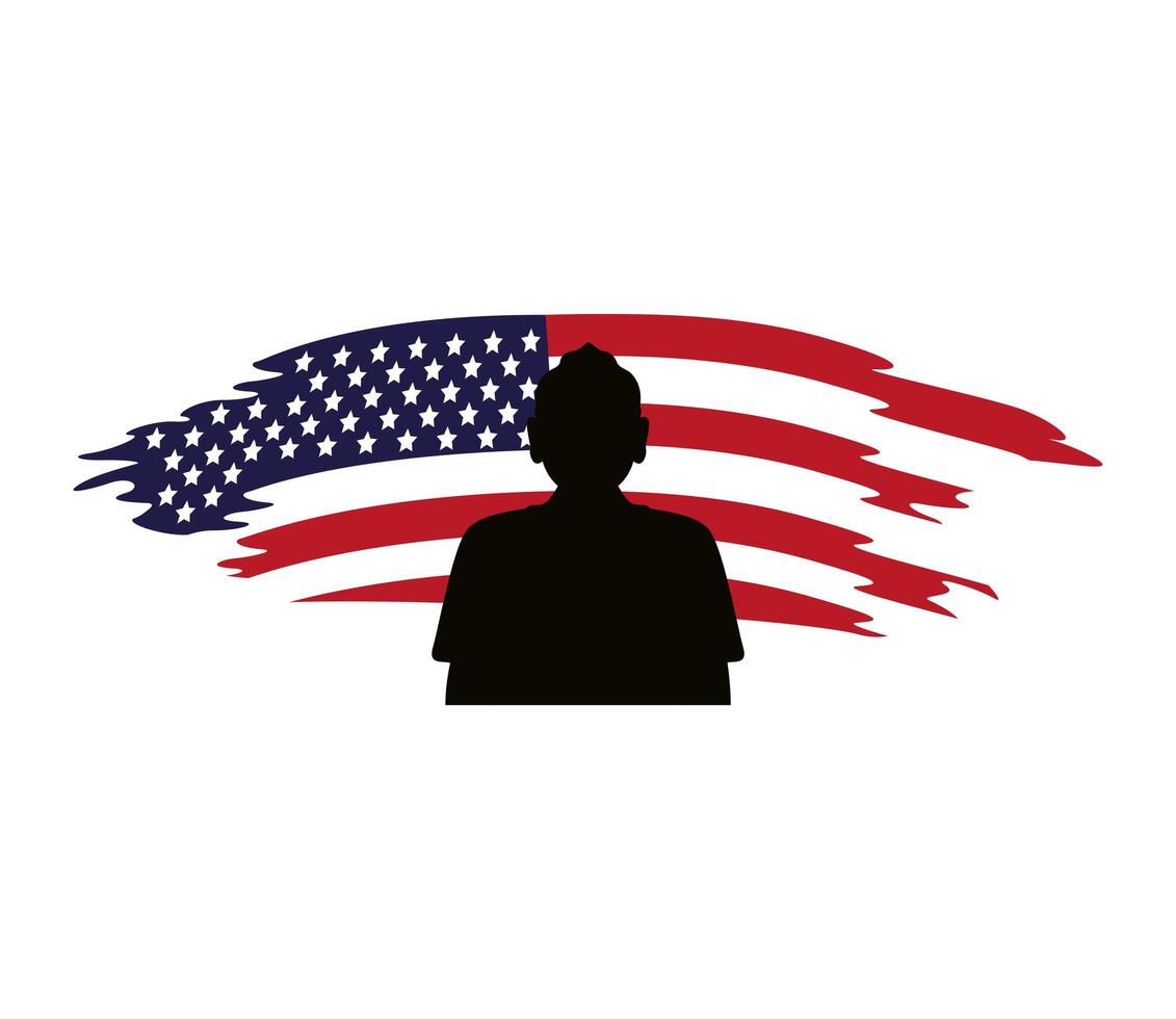 soldier silhouette figure with usa flag painted vector