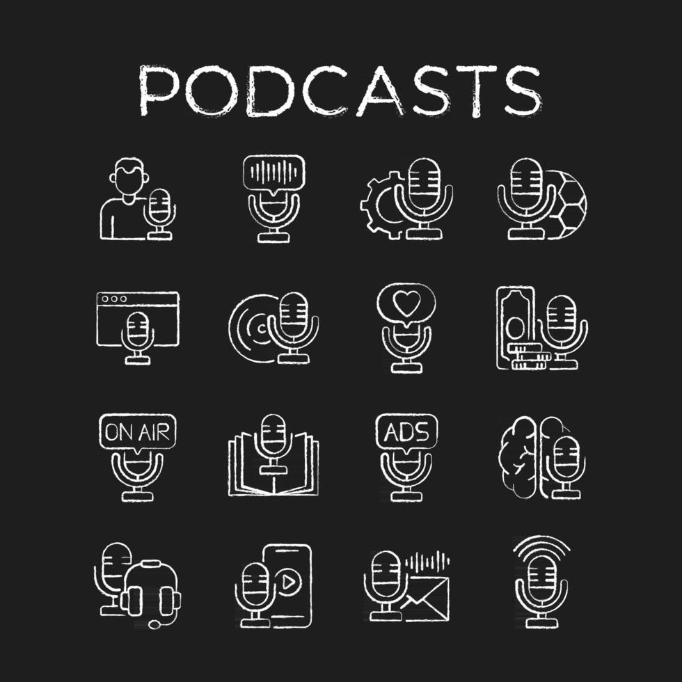 Podcast chalk icons set vector