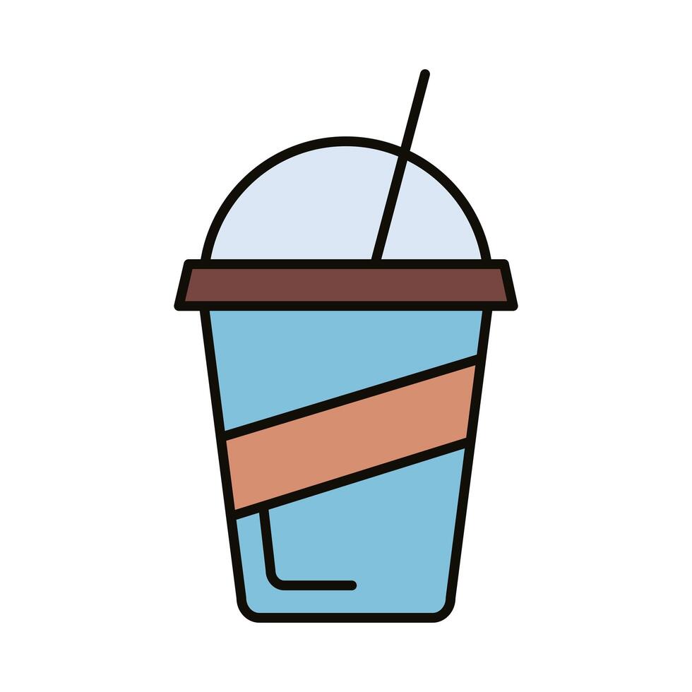 beverage in plastic pot and straw drink line and fill icon vector