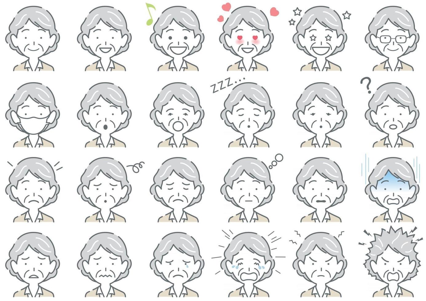 Elderly Businesswoman Vector Various Facial Expressions Set Isolated On A White Background