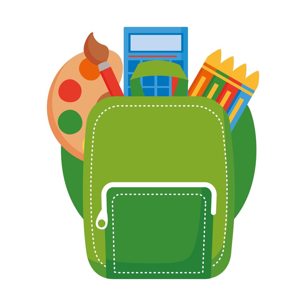 school bag and school supplies equipment flat style icon vector