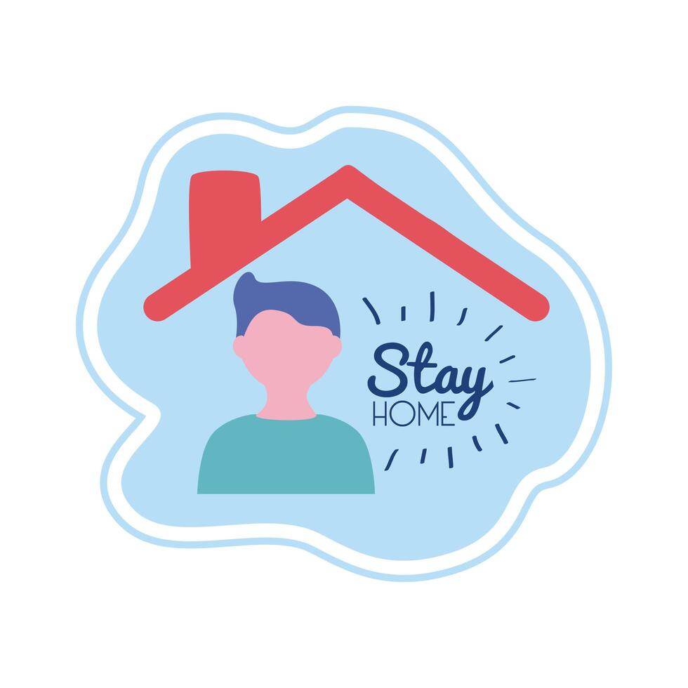 stay home lettering campaign with man in house vector