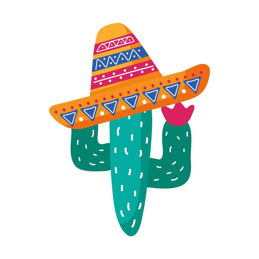 cactus con icono de estilo plano de sombrero mexicano tradicional vector