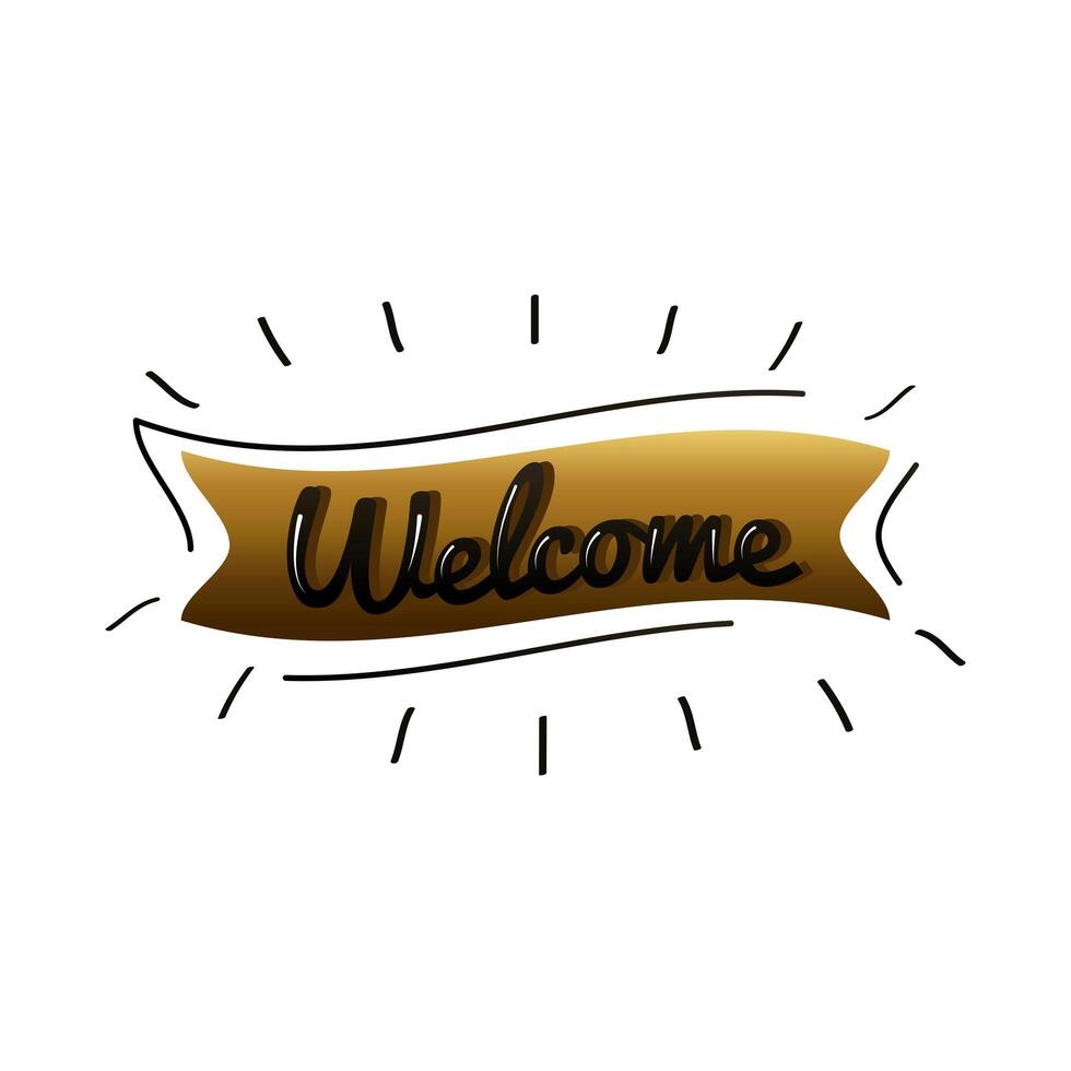 welcome label lettering in golden ribbon vector