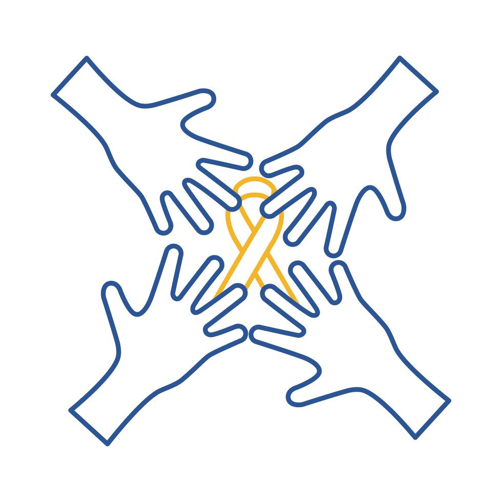hands team with down syndrome campaign ribbon line style icon vector