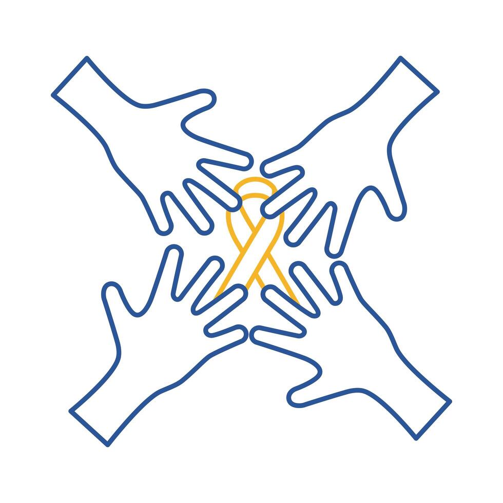 hands team with down syndrome campaign ribbon line style icon vector