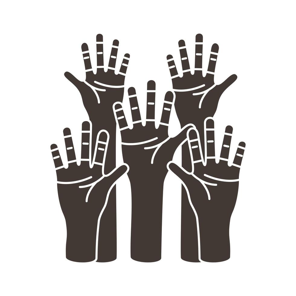 hands humans protesting silhouette style icon vector