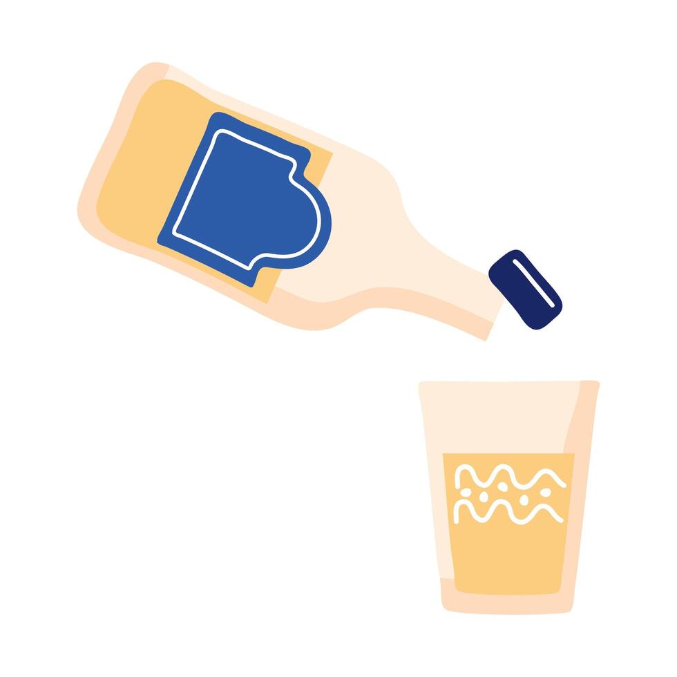tequila bottle and cup mexican flat style icon vector