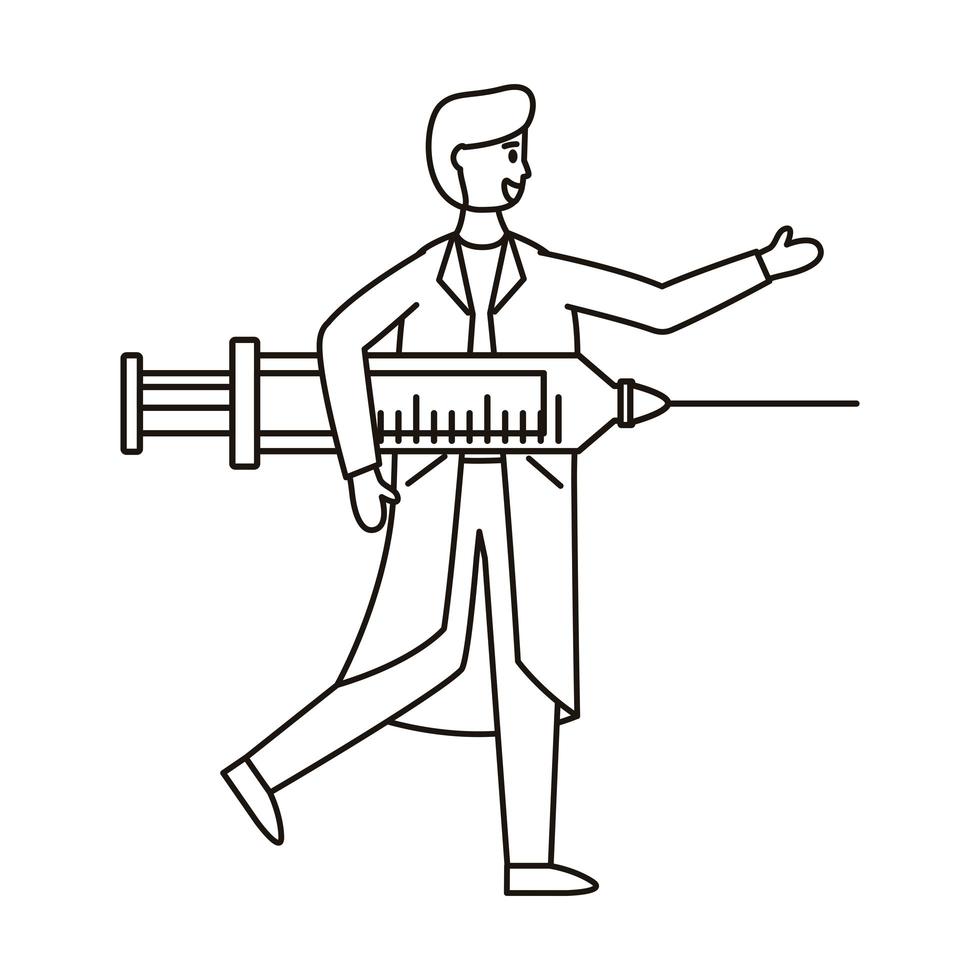 scientific doctor with vaccine syringe line style icon vector