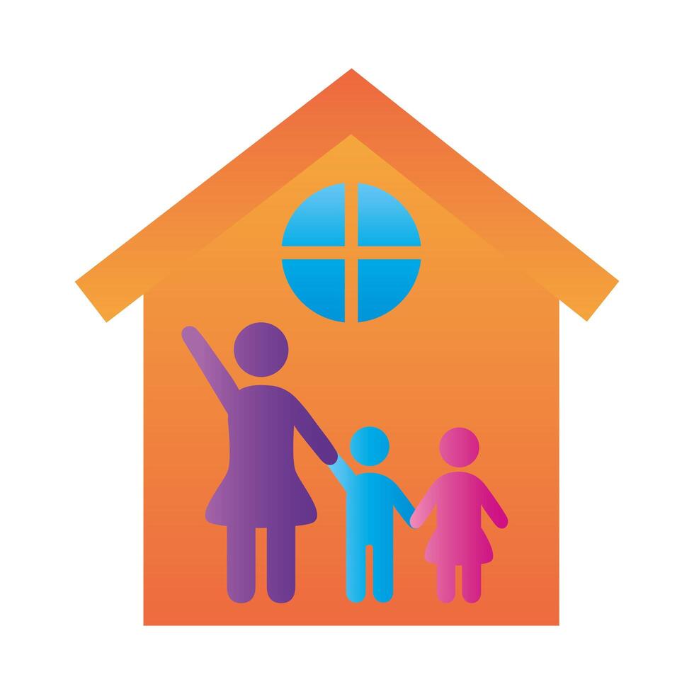 mom and kids figures in house degradient style icon vector