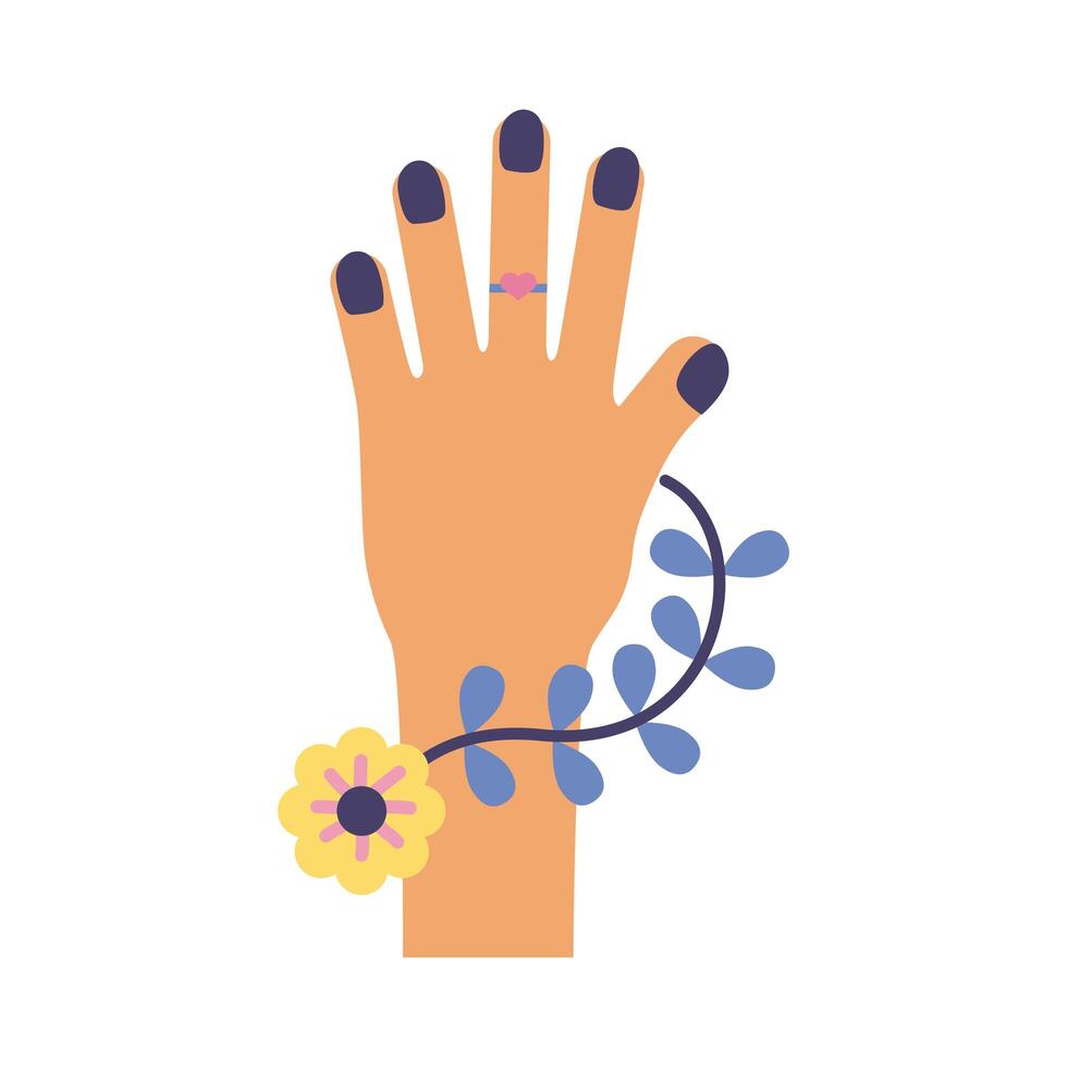 hand woman with flowers feminism flat style icon vector